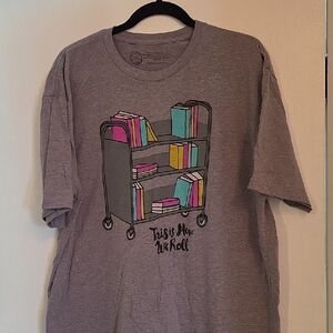 Gray Unisex Shirt with Book Cart Design